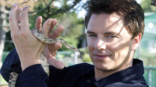 John says hello to a snake